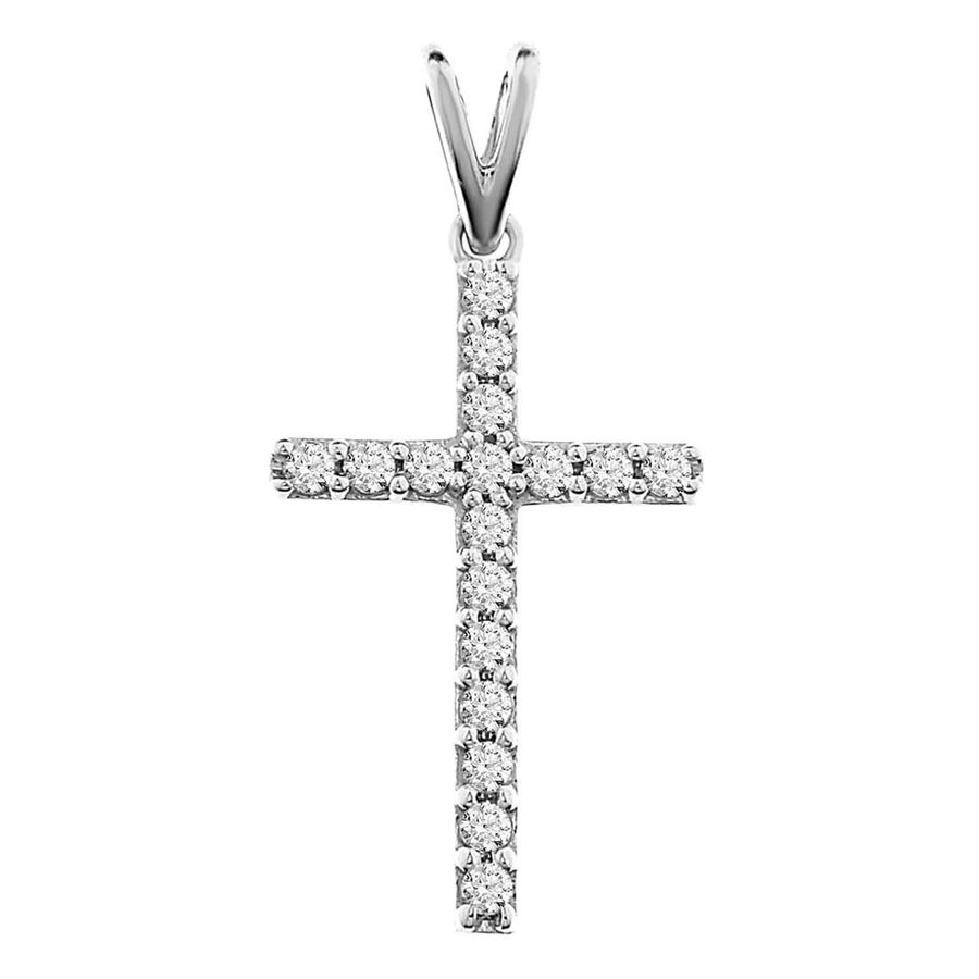 CROSS PENDANT WITH CHAIN 0.25CT ROUND DIAMOND 14K WHITE GOLD - Image 1
