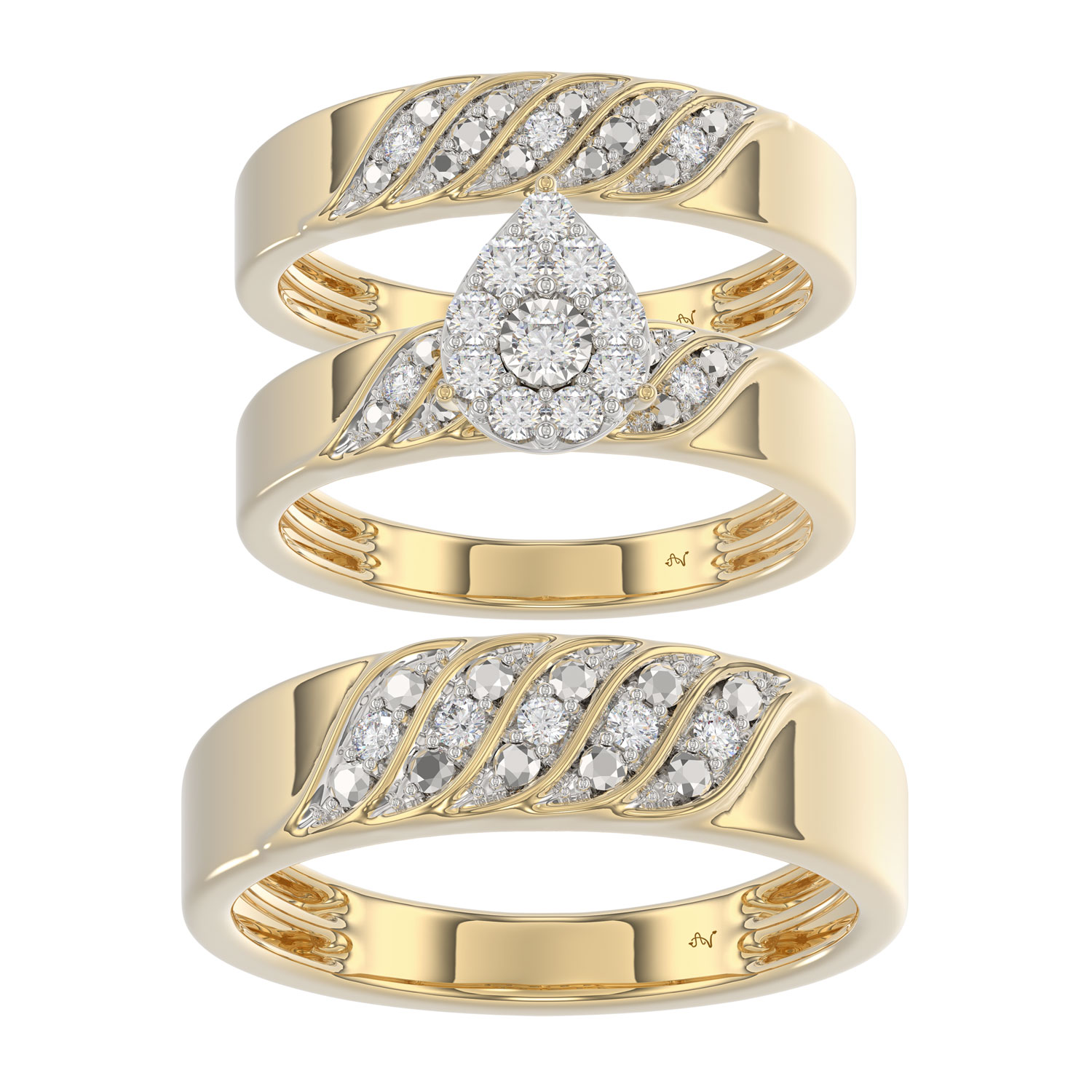 LADIES TRIOS SET 0.33CT ROUND DIAMOND 10K YELLOW GOLD - Image 1