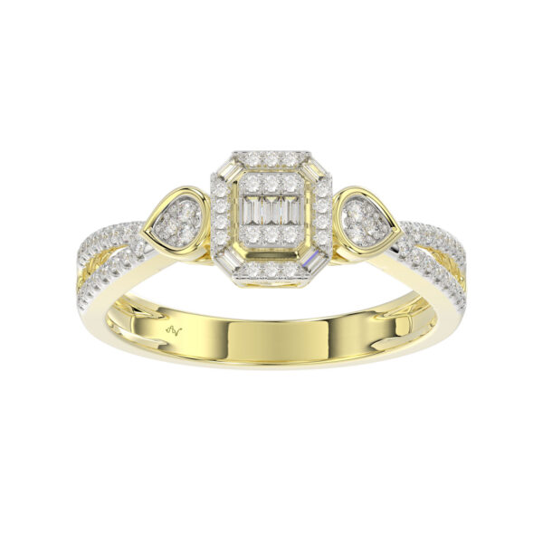 Elegant 10K Yellow Gold Ladies Diamond Ring Featuring Modern Octagon Shape With Baguette And Round Diamond 0.20 Ct Perfect Gift For Her.
