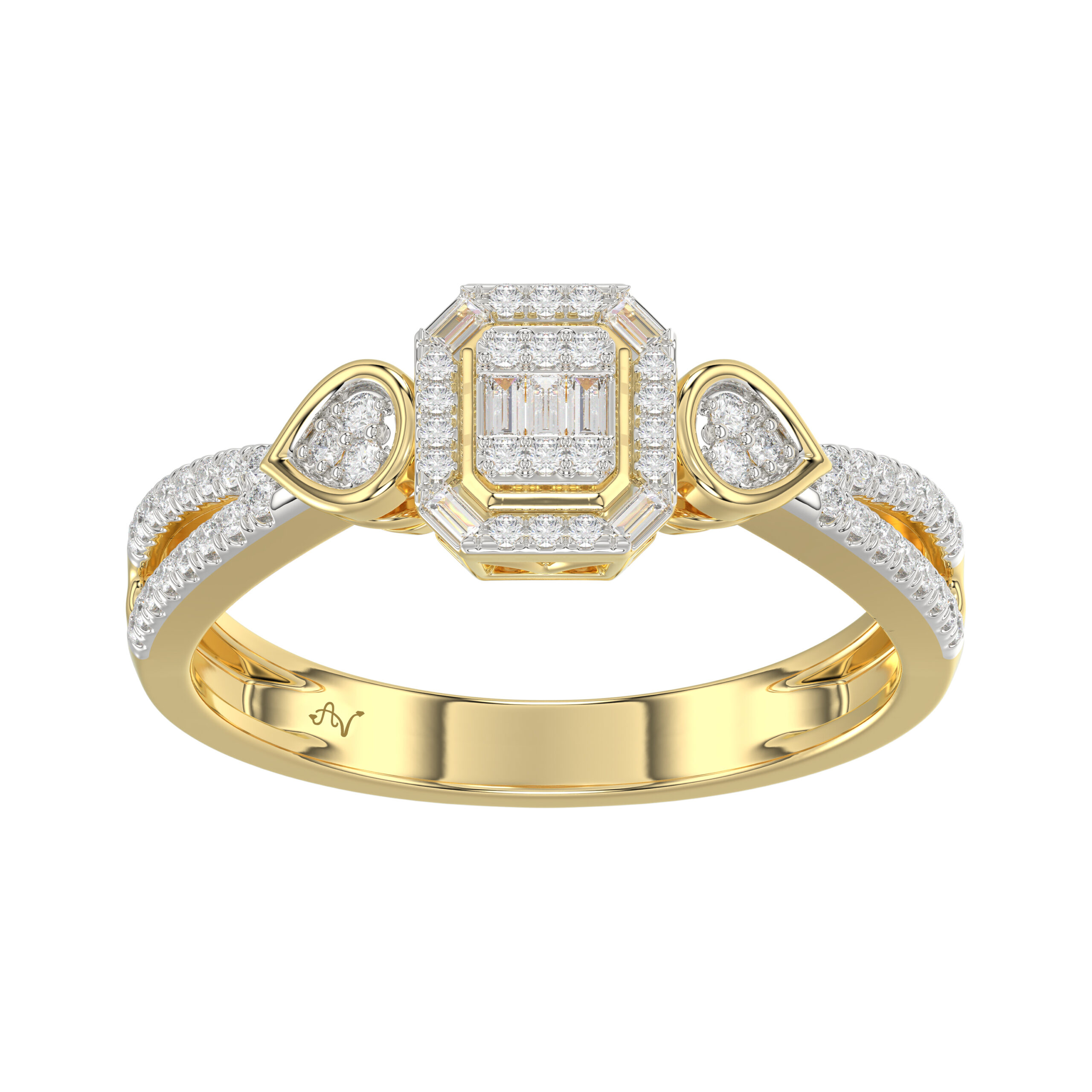 Elegant 10K Yellow Gold Ladies Diamond Ring Featuring Modern Octagon Shape With Baguette And Round Diamond 0.20 Ct Perfect Gift For Her. - Image 1