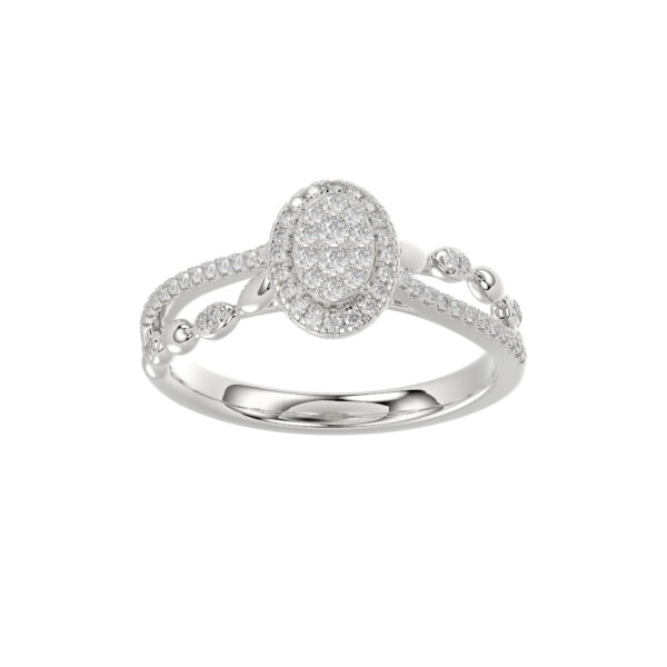 Adies 0.25Ct Round Diamond Sterling Silver White Promise Ring � Halo Oval Design With Split Shank, Elegant Women�S Jewelry