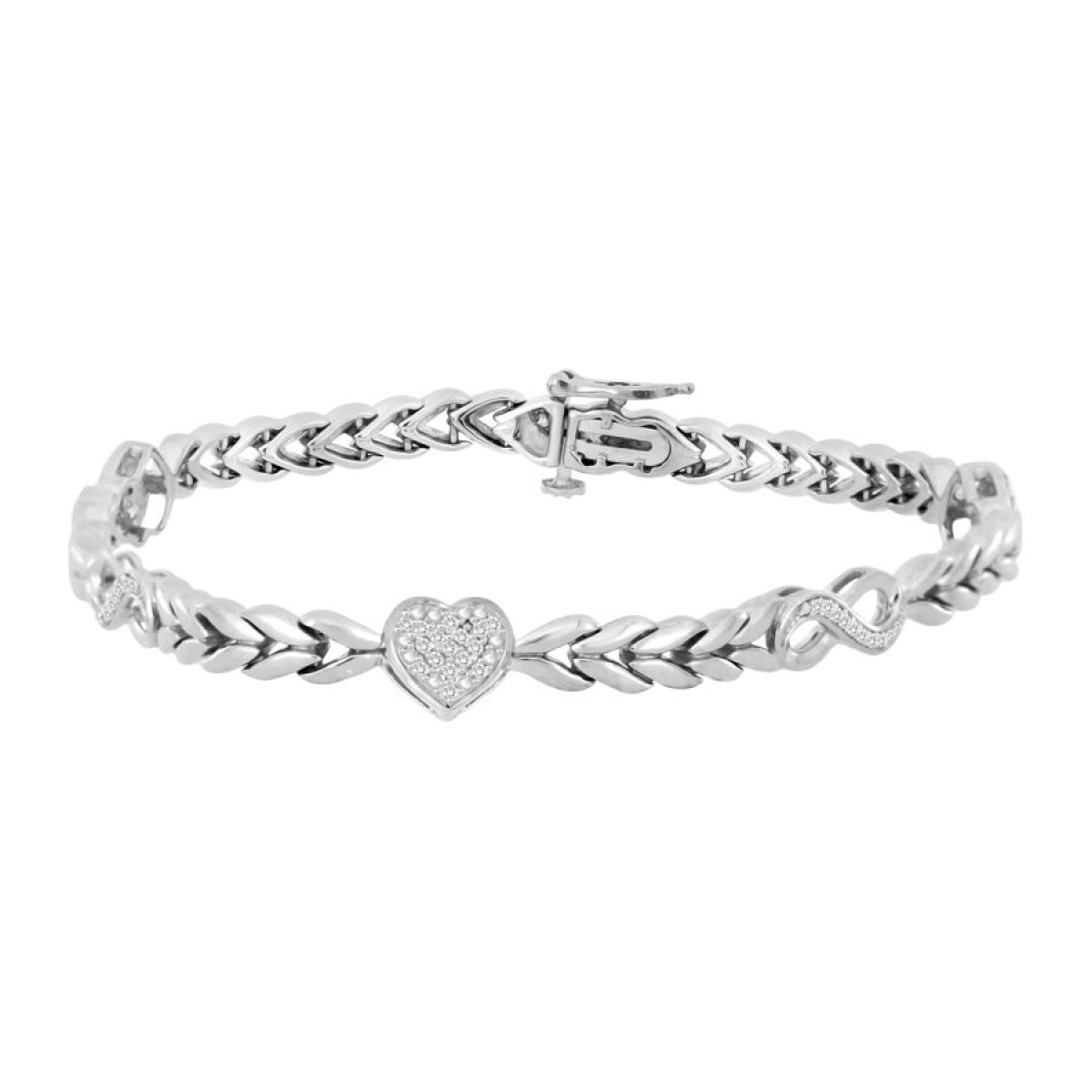 Elegant Sterling Silver White 0.20CT Diamond Heart And Infinity Bracelet Ladies Fine Jewelry Bracelet - Image 1