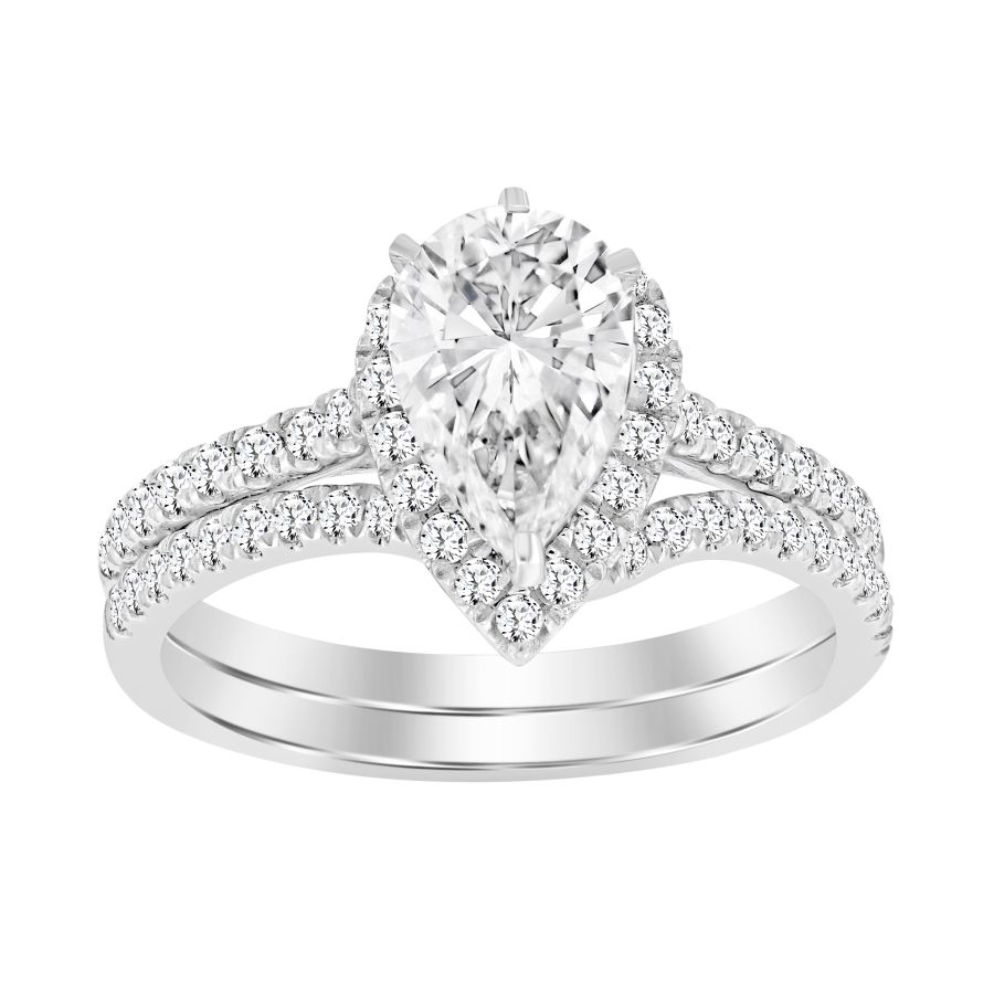 LADIES BRIDAL SET 0.50CT ROUND DIAMOND 14K WHITE GOLD - Image 1