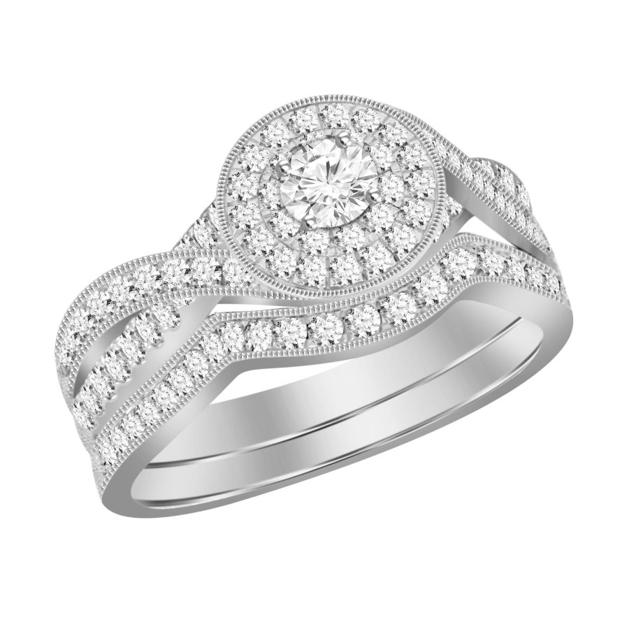 LADIES BRIDAL SET 0.75CT ROUND DIAMOND 14K WHITE GOLD - Image 1