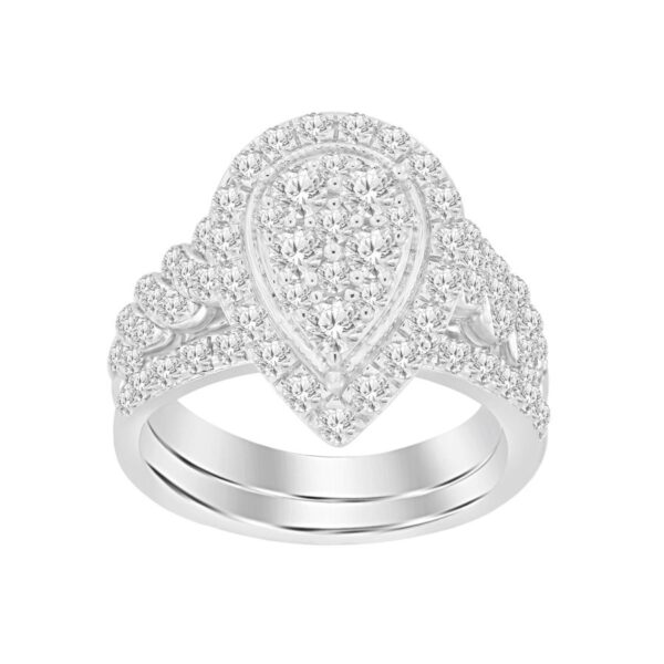 LADIES BRIDAL SET 1.00CT ROUND DIAMOND 14K WHITE GOLD