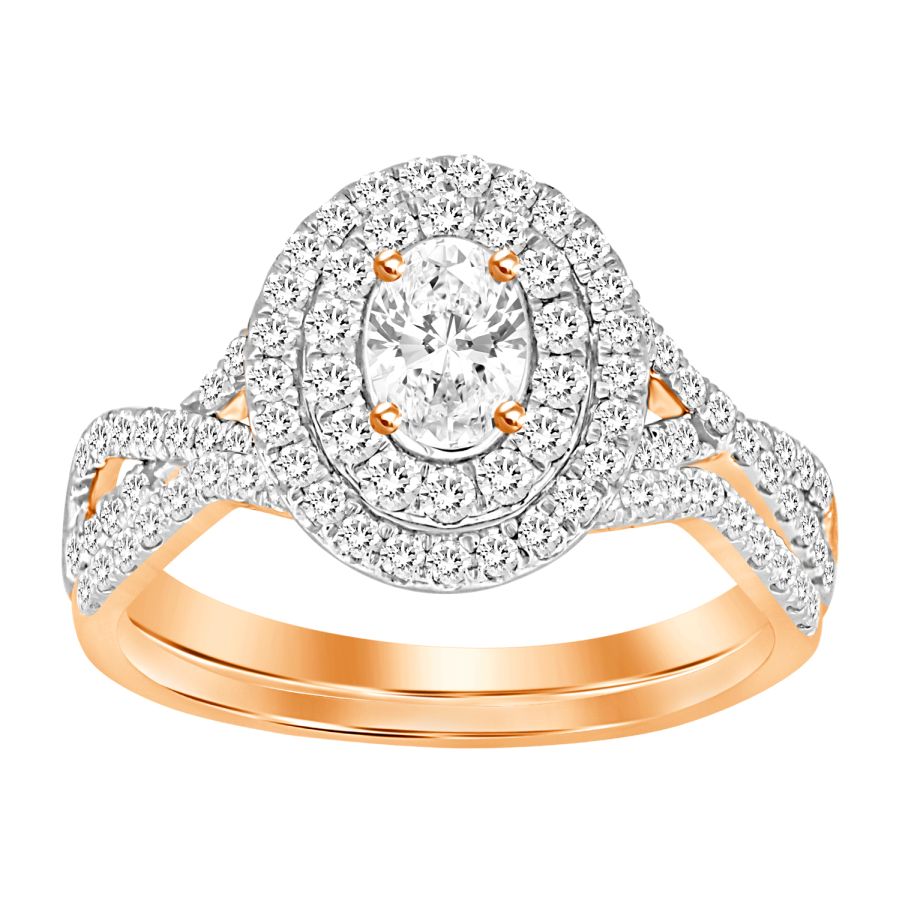 LADIES BRIDAL SET 1.00CT ROUND DIAMOND 14K ROSE GOLD - Image 1