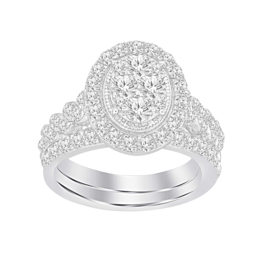 LADIES BRIDAL SET 1.50CT ROUND DIAMOND 14K WHITE GOLD - Image 1