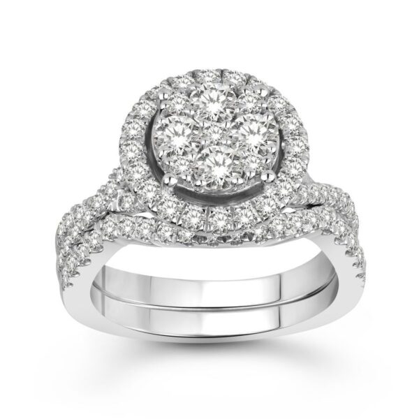LADIES BRIDAL SET 1.50CT ROUND DIAMOND 14K WHITE GOLD