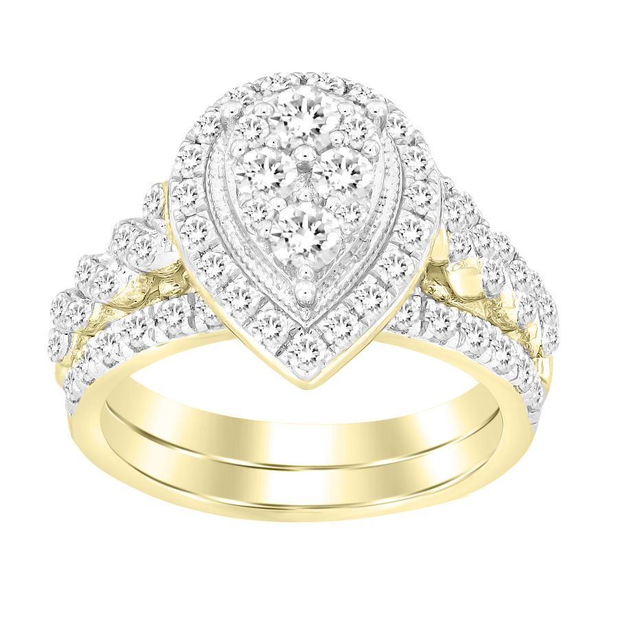 LADIES BRIDAL SET 1.50CT ROUND DIAMOND 14K YELLOW GOLD - Image 1