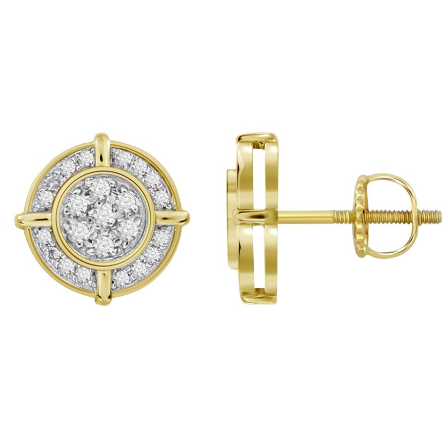 MEN'S STUD EARRINGS 0.15CT ROUND DIAMOND 10K YELLOW GOLD - Image 1