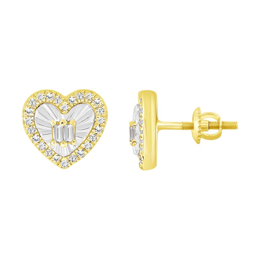 LADIES EARRING 0.16CT BAGUETTE/ROUND DIAMOND 10K YELLOW GOLD - Image 1