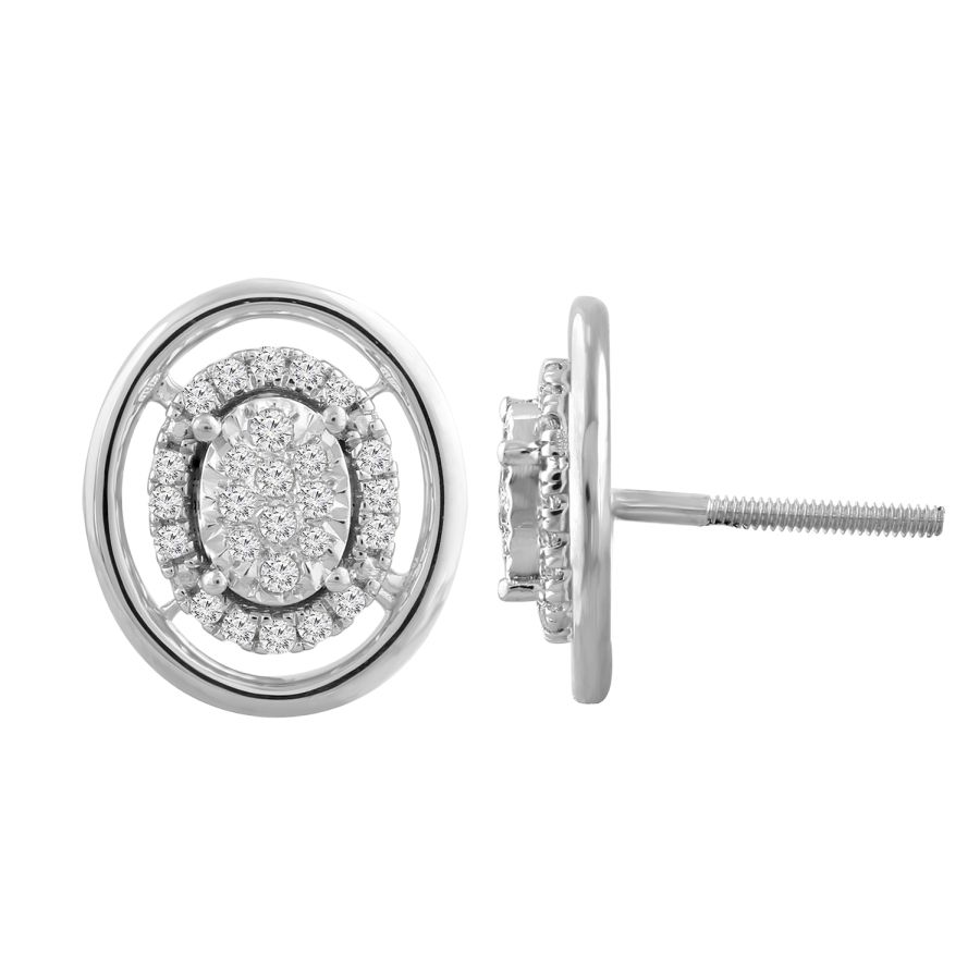 LADIES STUD EARRINGS 0.20CT ROUND DIAMOND 10K WHITE GOLD - Image 1