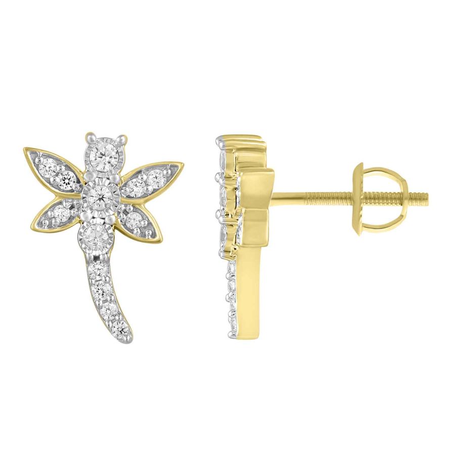 LADIES EARRINGS 0.20CT ROUND DIAMOND 10K YELLOW GOLD - Image 1