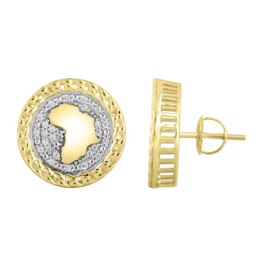 MEN'S STUD EARRINGS 0.25CT ROUND DIAMOND 10K YELLOW GOLD - Image 1