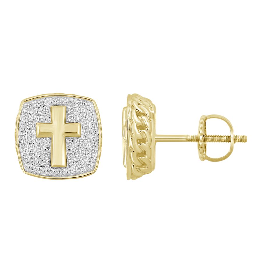 LADIES STUD EARRINGS 0.25CT ROUND DIAMOND 10K YELLOW GOLD - Image 1
