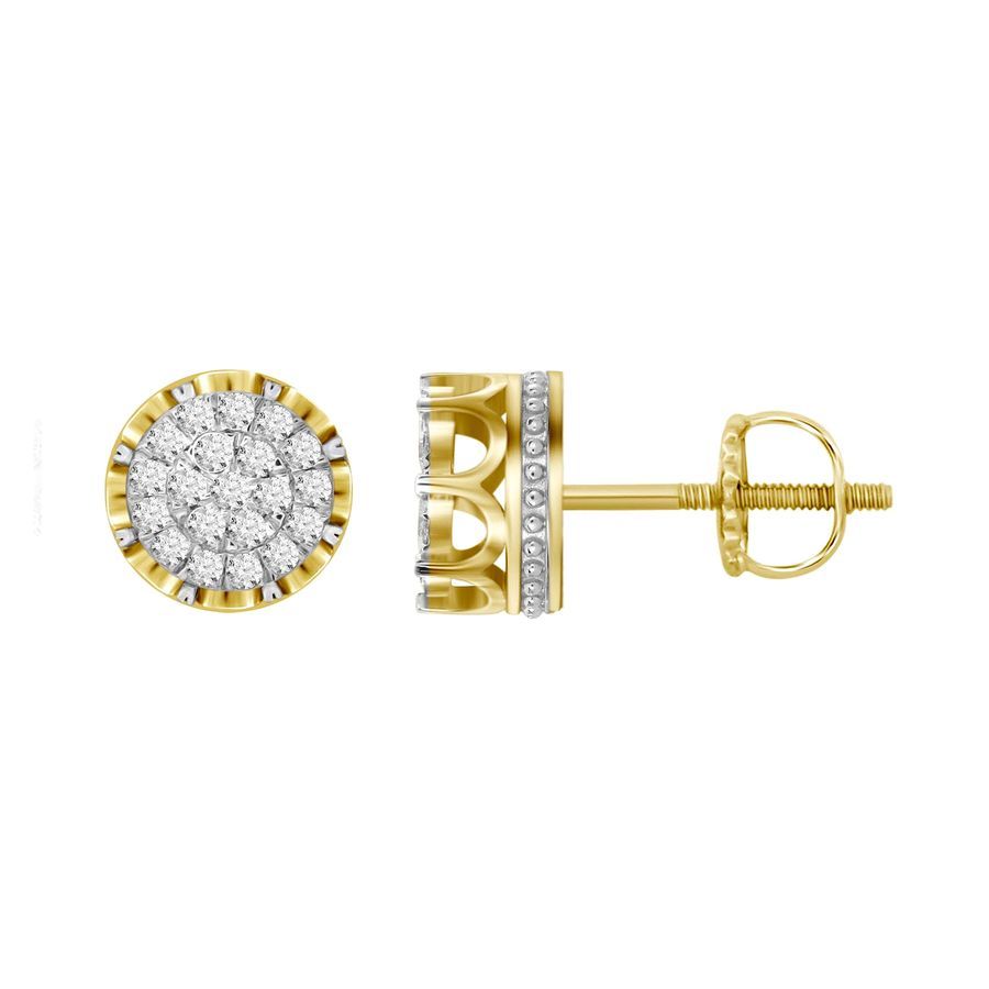 LADIES STUD EARRINGS 0.50CT ROUND DIAMOND 10K YELLOW GOLD - Image 1