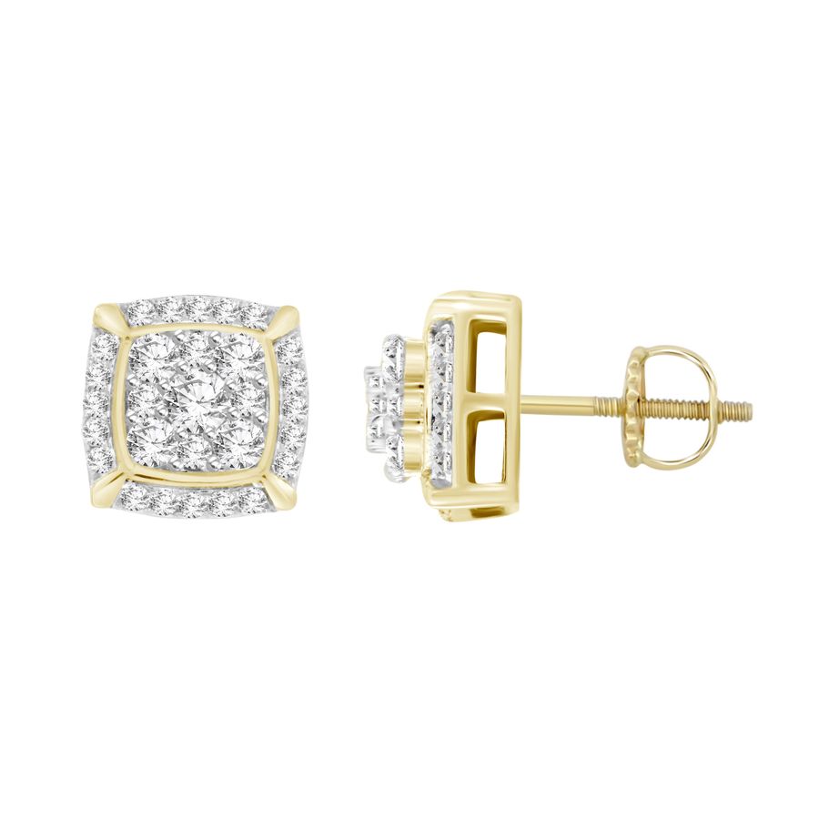 LADIES STUD EARRINGS 0.50CT ROUND DIAMOND 10K YELLOW GOLD - Image 1
