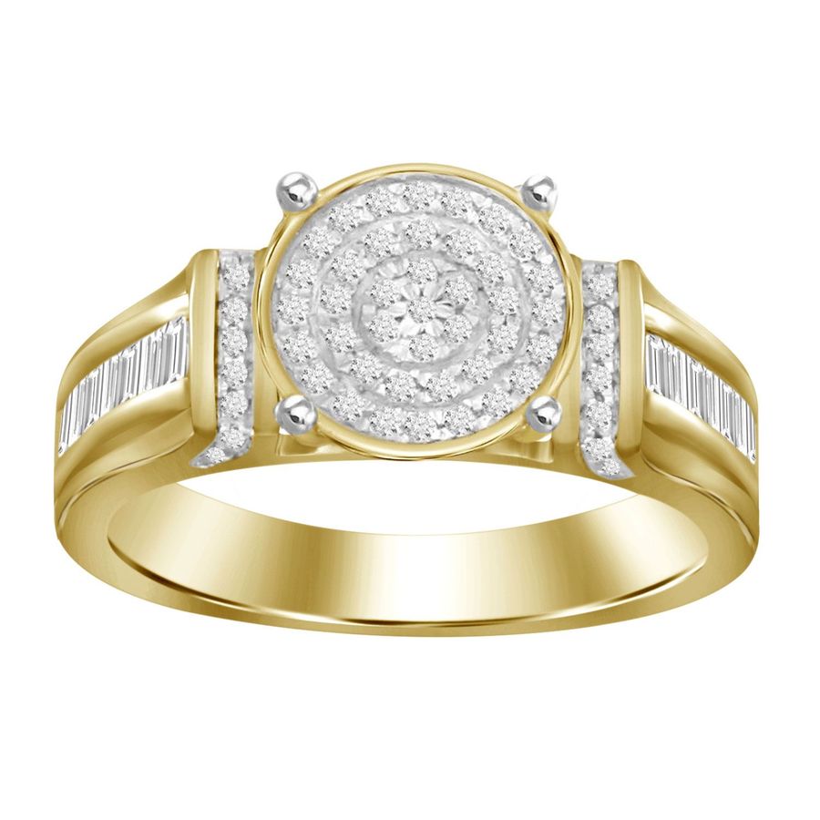 LADIES RING 0.30CT ROUND/BAGUETTE DIAMOND 10K YELLOW GOLD - Image 1