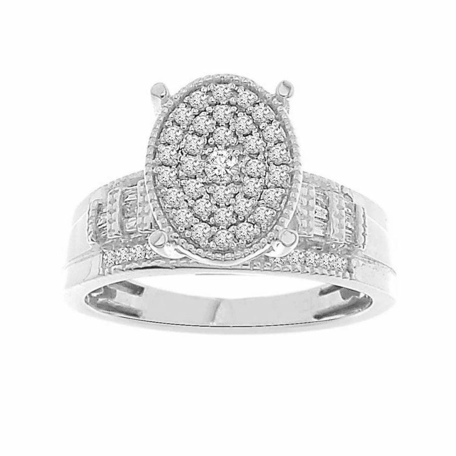 LADIES RING 0.50CT ROUND/BAGUETTE DIAMOND 10K WHITE GOLD - Image 1