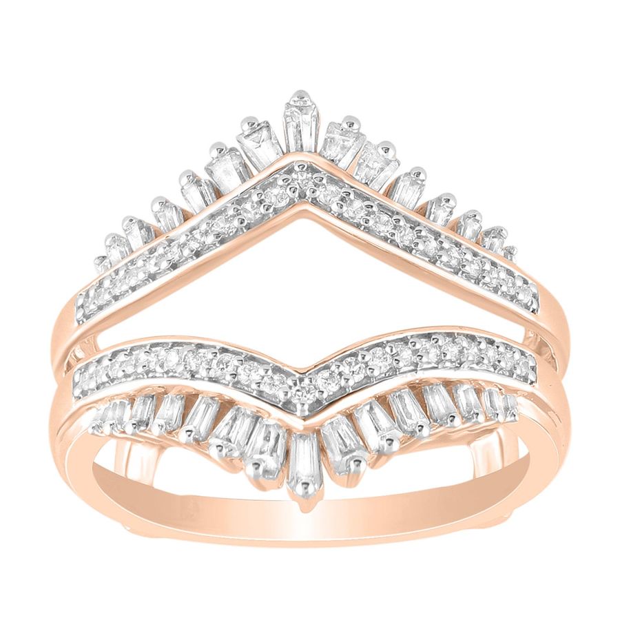 LADIES RING 0.50CT ROUND/BAGUETTE DIAMOND 14K ROSE GOLD - Image 1