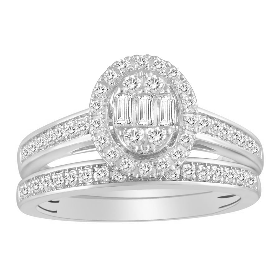 LADIES RING 0.50CT ROUND/BAGUETTE DIAMOND 14K WHITE GOLD - Image 1