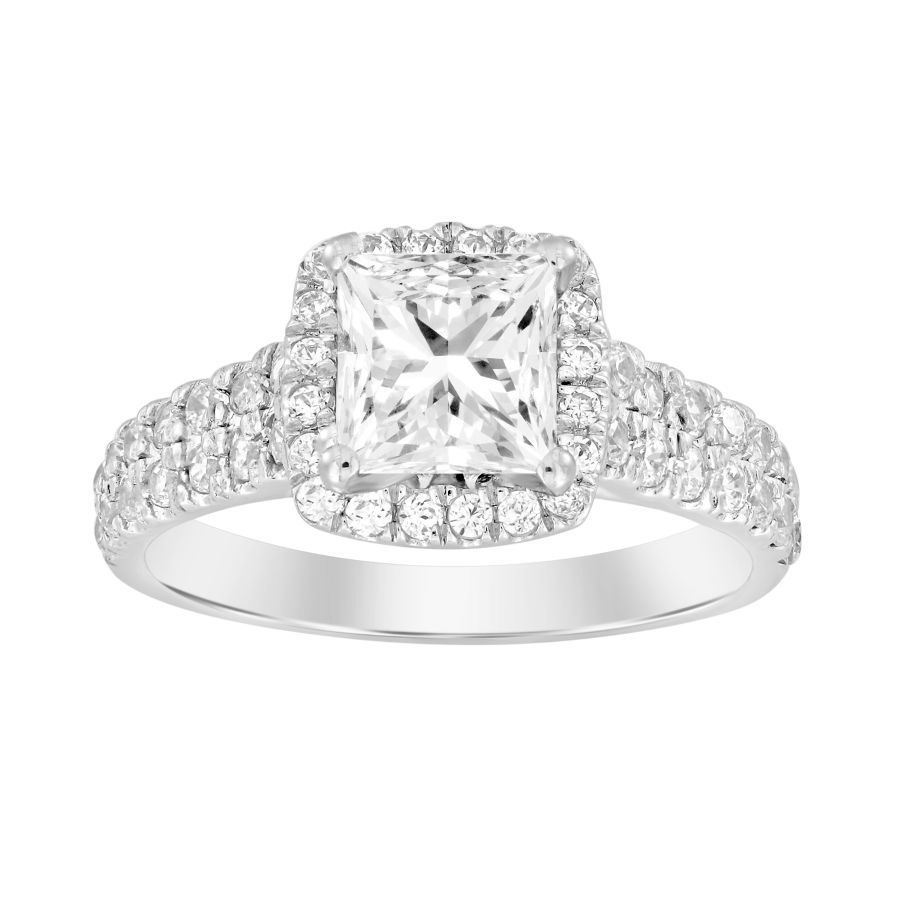LADIES RING 0.75CT ROUND DIAMOND 14K WHITE GOLD (CENTER STONE 1.00CT PRINCESS DIAMOND) - Image 1