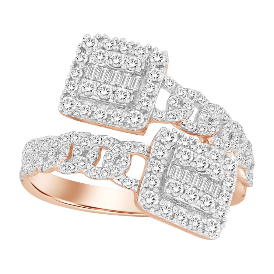 LADIES RING 0.75CT ROUND/BAGUETTE DIAMOND 10K ROSE GOLD - Image 1