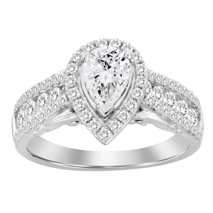 LADIES RING 1.50CT ROUND DIAMOND 14K WHITE GOLD (SI QUALITY) (CENTER STONE 0.75CT PEAR DIAMOND) - Image 1