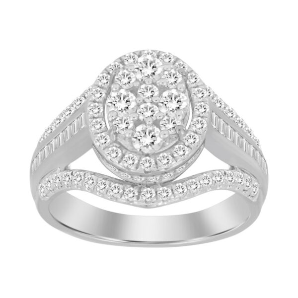 LADIES RING 1.00CT ROUND/BAGUETTE DIAMOND 10K WHITE GOLD