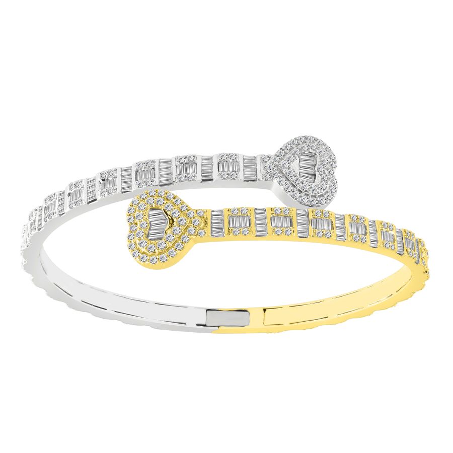 MEN'S BANGLE 4.50CT ROUND/BAGUETTE DIAMOND 14K WHITE/YELLOW GOLD - Image 1