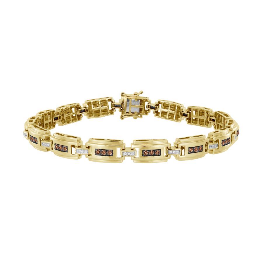 MEN'S BRACELET 1.00CT ROUND DARK BROWN DIAMOND 10K YELLOW GOLD - Image 1