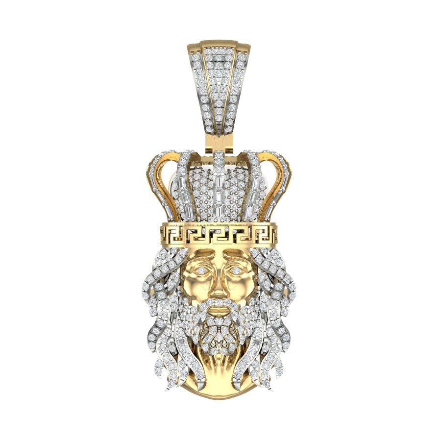 MEN'S CHARM 1.00CT ROUND/BAGUETTE DIAMOND 10K YELLOW GOLD - Image 1