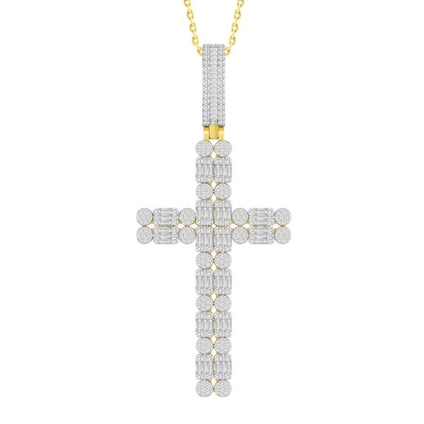 MEN'S CHARM 1.50CT ROUND/BAGUETTE DIAMOND 10K YELLOW GOLD