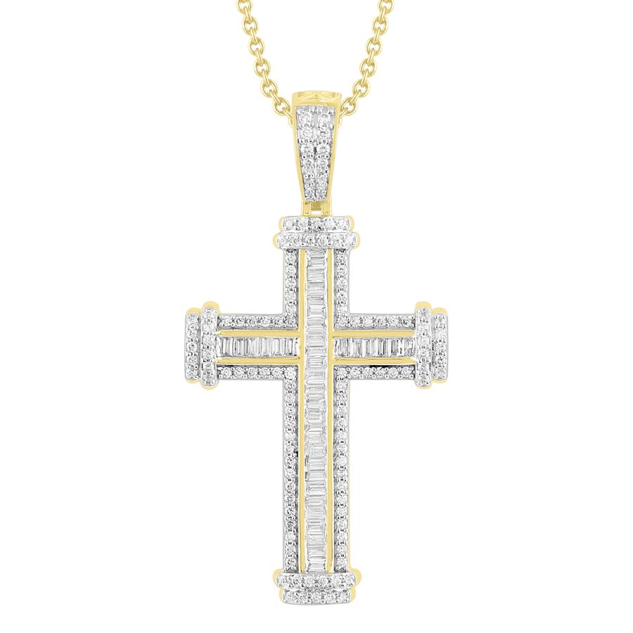 MEN'S CHARM 1.50CT ROUND/BAGUETTE DIAMOND 10K YELLOW GOLD - Image 1