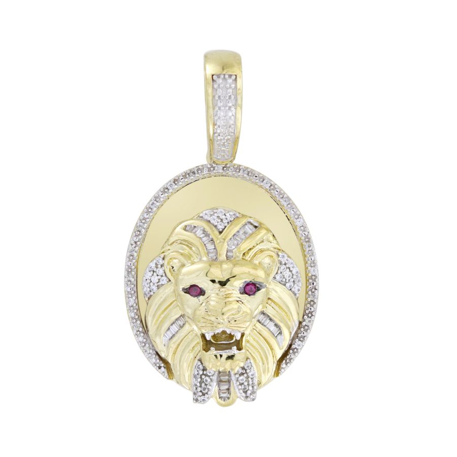 MEN'S CHARM 0.20CT ROUND/BAGUETTE DIAMOND 10K YELLOW GOLD - Image 1