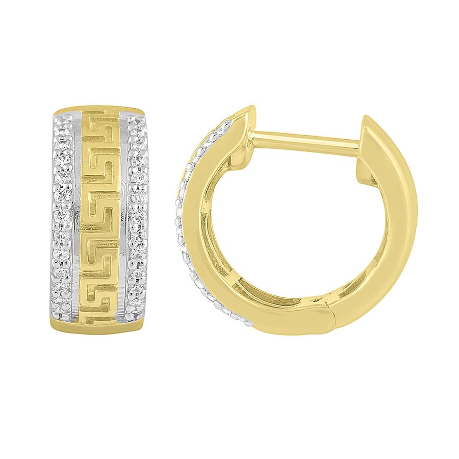 MEN'S HOOP EARRINGS 0.20CT ROUND DIAMOND 10K YELLOW GOLD - Image 1