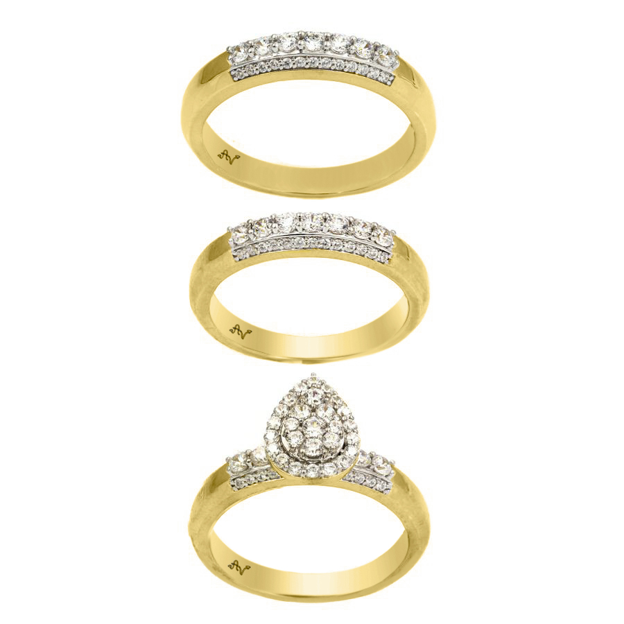 LADIES TRIO SET 1.33CT ROUND DIAMOND 10K YELLOW GOLD - Image 1