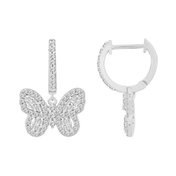 LADIES EARRINGS 0.75CT ROUND/BAGUETTE DIAMOND 14K WHITE GOLD (SI QUALITY)