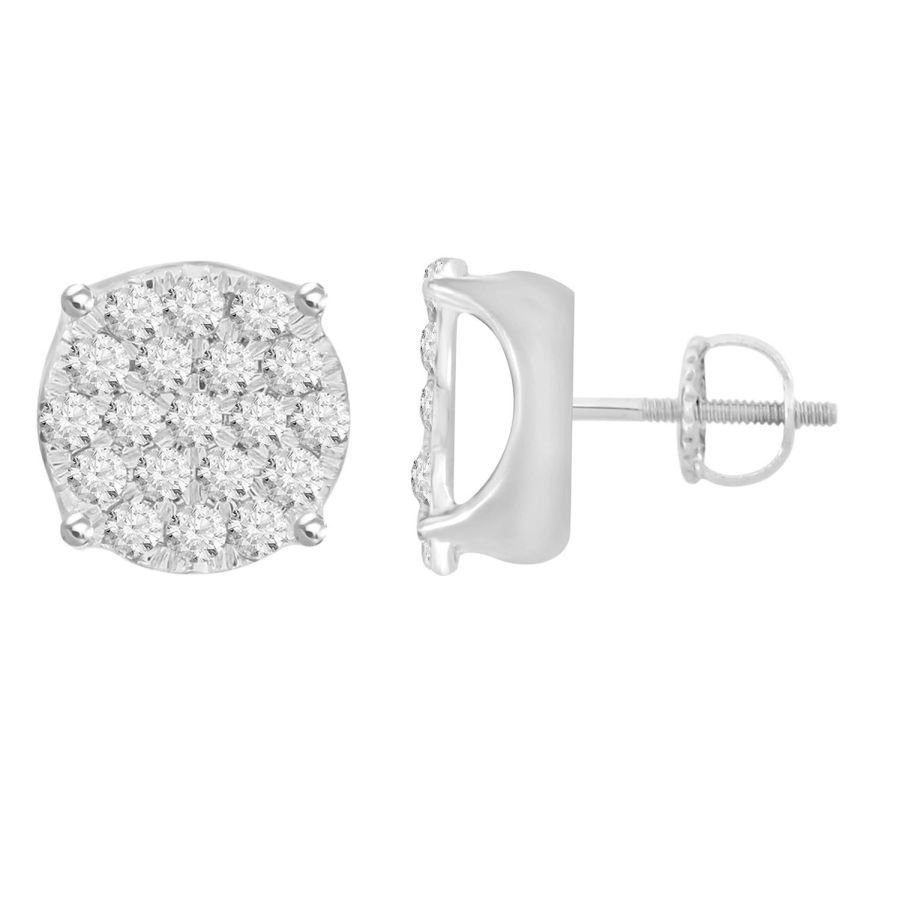 MEN'S STUD EARRINGS 1.50CT ROUND DIAMOND 10K YELLOW GOLD - Image 1