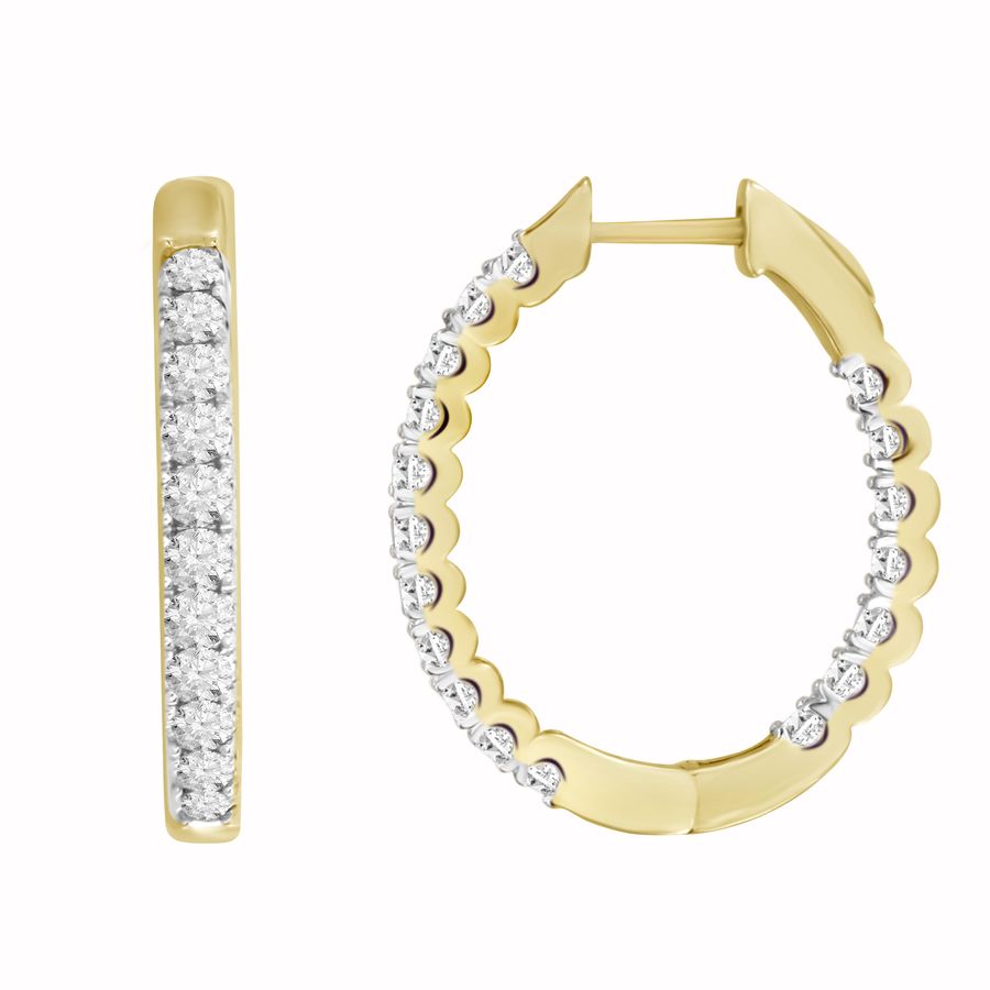 LADIES HOOP EARRINGS 2.00CT ROUND DIAMOND 14K YELLOW GOLD (SI QUALITY) - Image 1
