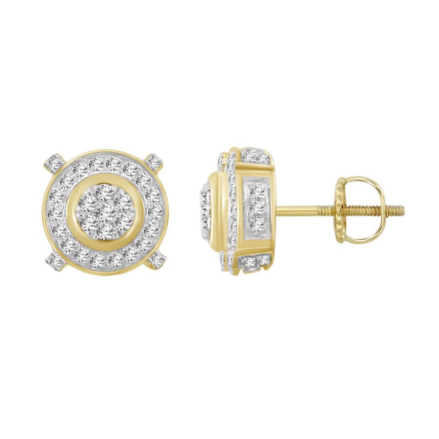 LADIES STUD EARRINGS 0.25CT ROUND DIAMOND 10K YELLOW GOLD - Image 1
