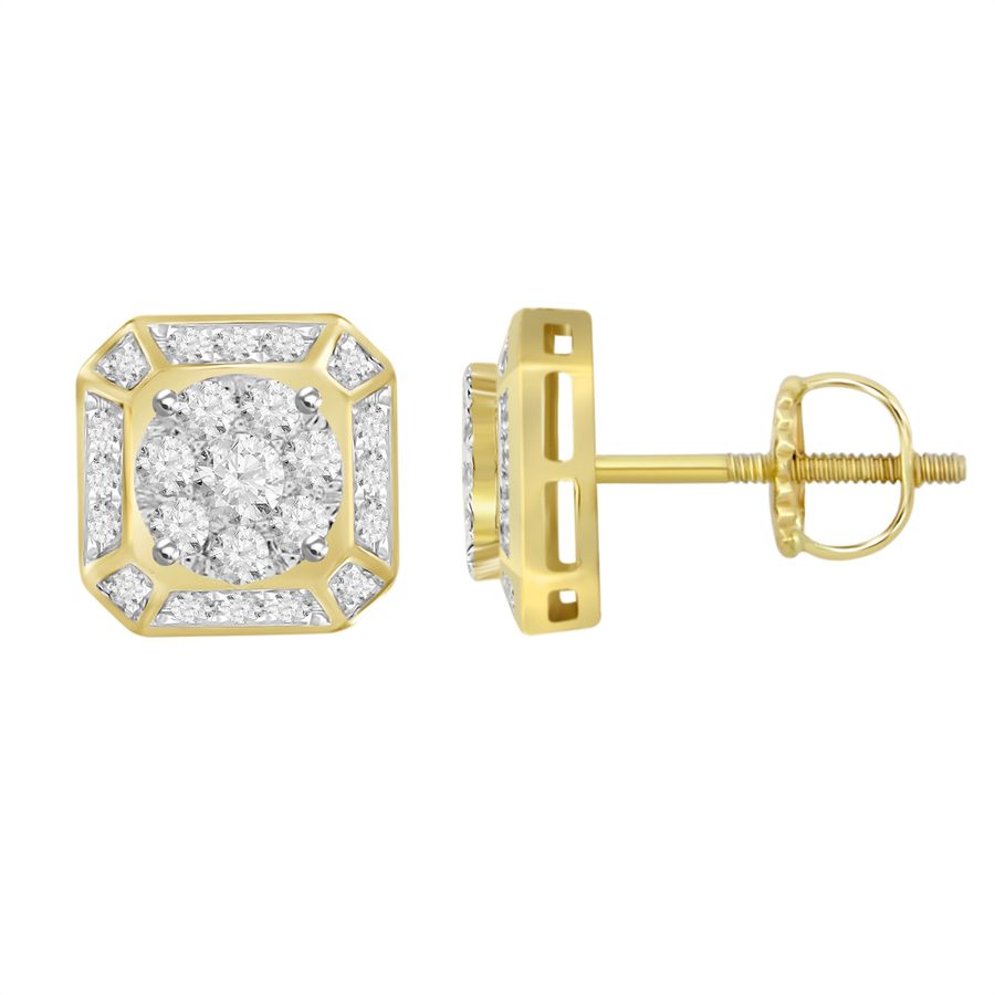 LADIES STUD EARRINGS 0.50CT ROUND DIAMOND 10K YELLOW GOLD - Image 1