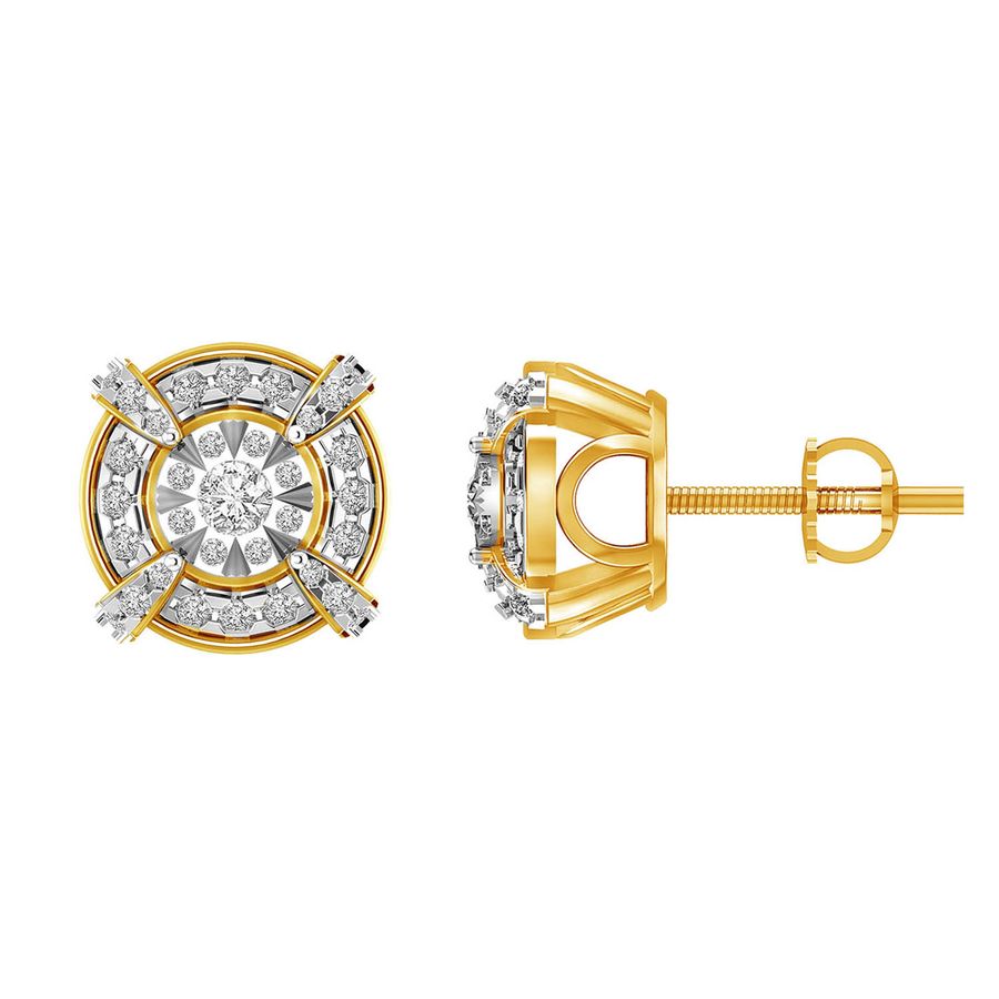 LADIES STUD EARRINGS 0.50CT ROUND DIAMOND 10K YELLOW GOLD - Image 1