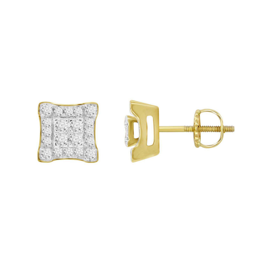 MEN'S STUD EARRINGS 0.50CT ROUND DIAMOND 10K YELLOW GOLD - Image 1