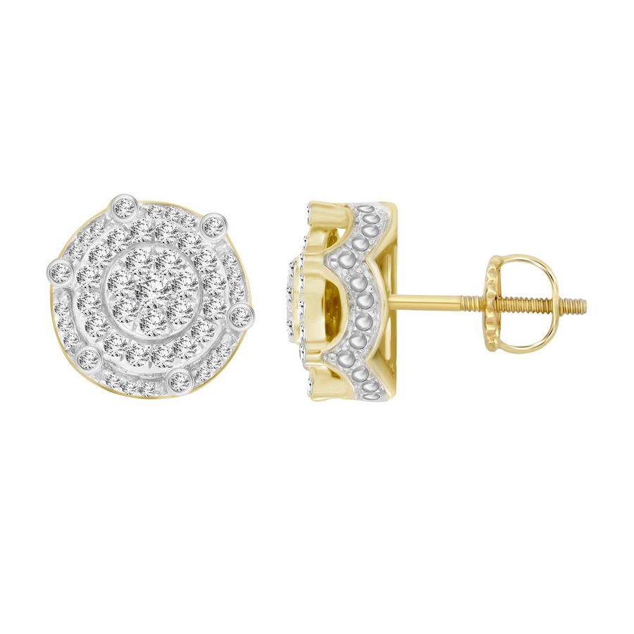 LADIES STUD EARRINGS 0.60CT ROUND DIAMOND 10K YELLOW GOLD - Image 1
