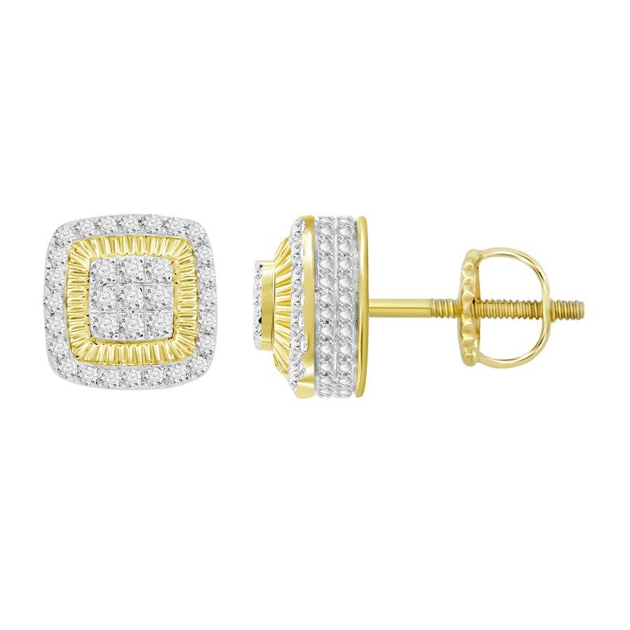 LADIES STUD EARRINGS 0.75CT ROUND DIAMOND 10K YELLOW GOLD - Image 1