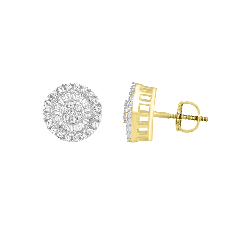 LADIES EARRINGS 0.75CT ROUND/BAGUETTE DIAMOND 10K YELLOW GOLD - Image 1