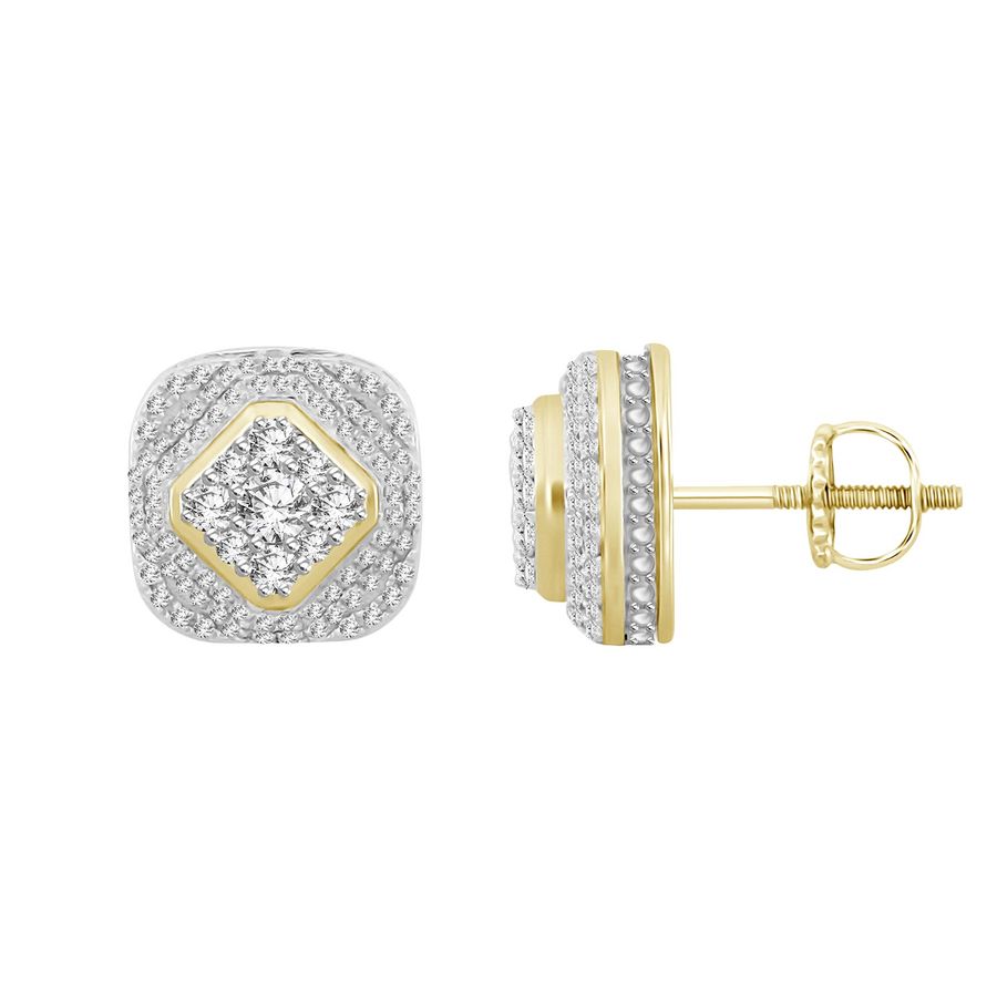 LADIES STUD EARRINGS 1.00CT ROUND DIAMOND 10K YELLOW GOLD - Image 1