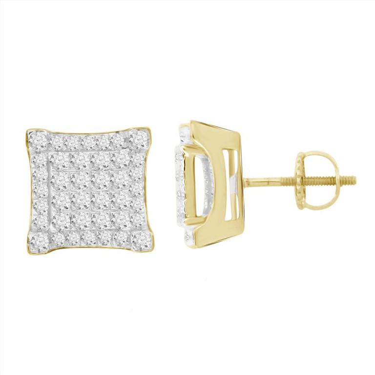 LADIES STUD EARRINGS 1.00CT ROUND DIAMOND 10K YELLOW GOLD - Image 1