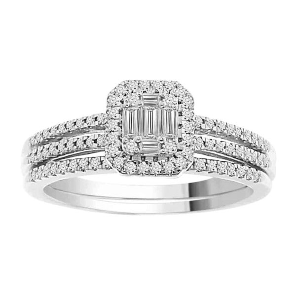 LADIES BRIDAL SET 0.33CT ROUND/BAGUETTE DIAMOND 14K WHITE GOLD